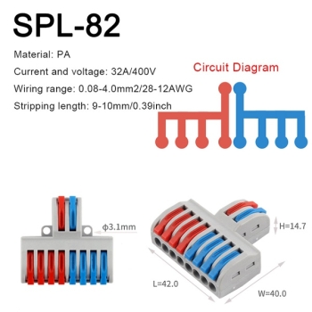 SPL82 Quick Kabelverbinder Verbindungsklemmen 2  Pin zu 8 Polig Ausgang